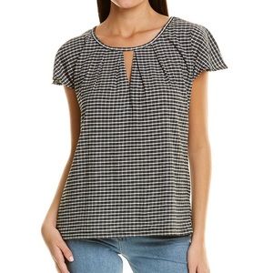 NWT Madewell Black and white striped flutter sleeve keyhole top.
